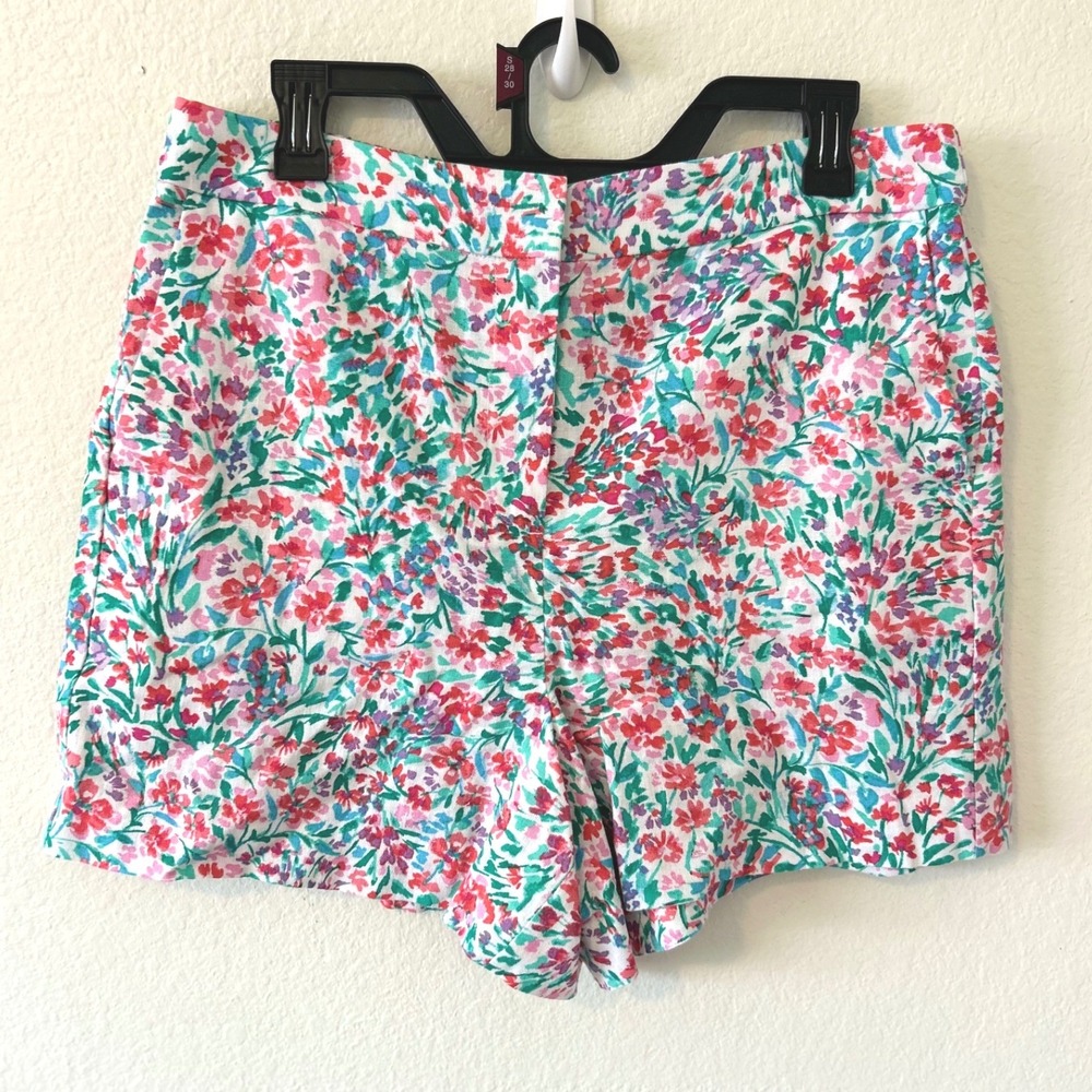 J.Crew Floral Linen Viscose Blend Shorts Pink Green Multi Color Size 10
